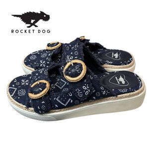 Rocket Dog Women's Favor Bandana Navy Blue Cotton Wedge Platform Sandals 8.5